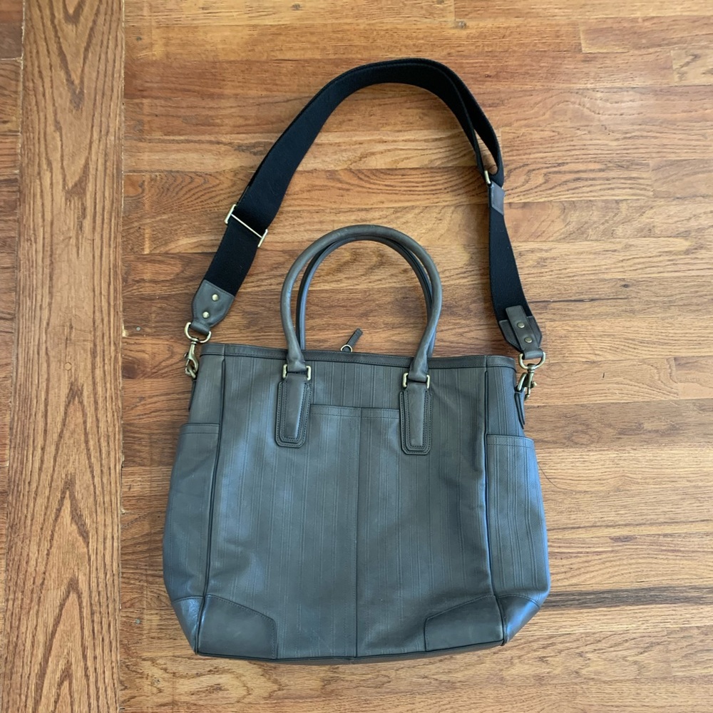 Coach Olive Green Leather Tote with Black Strap and Brass Hardware - Picture 2 of 14